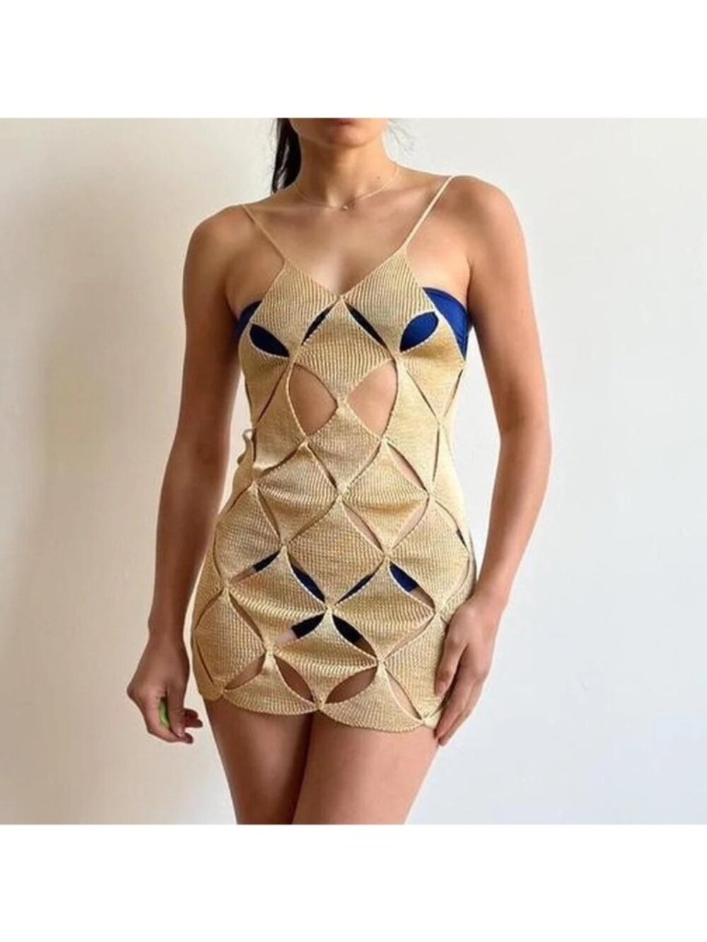 Isa Boulder First Argyle Mini Dress Coverup Champagne Illusion NWT S Resortwear